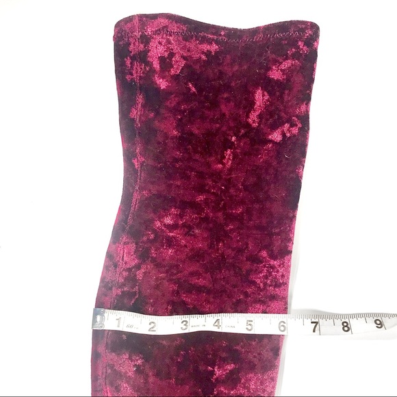 Hot red velvet over knee thigh high heeled boots - Picture 6 of 8